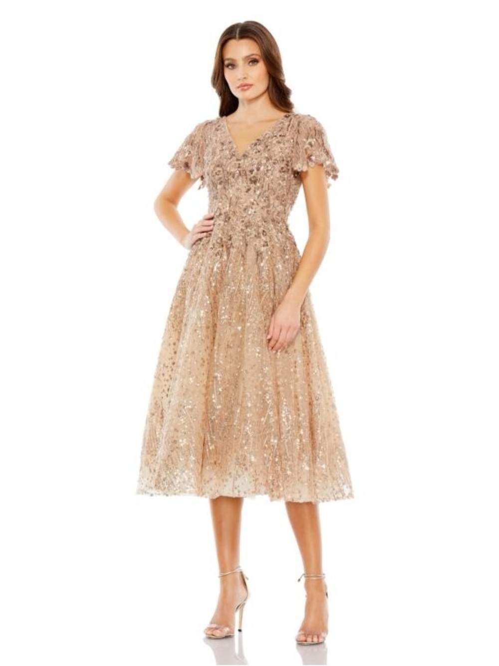 Mac Duggal 20392 Embellished Butterfly Fit and Flare Tea-Length Dress Sz 14 NWT